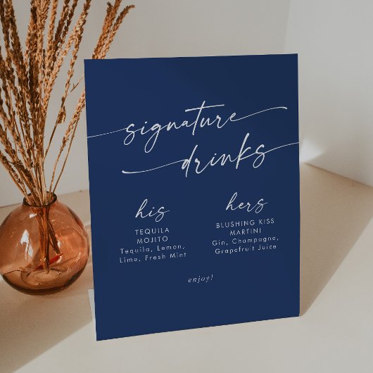 Boho Chic Royal Blue Wedding Signature Drinken Reclamebord Met Voetstuk