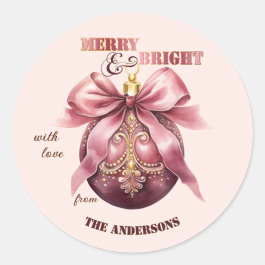 Boho Chic Roze Bauble Christmas Ronde Sticker (Voorkant)