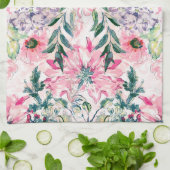 Boho Chic Roze Bloemen Waterverf Botanisch Theedoek (Gevouwen)