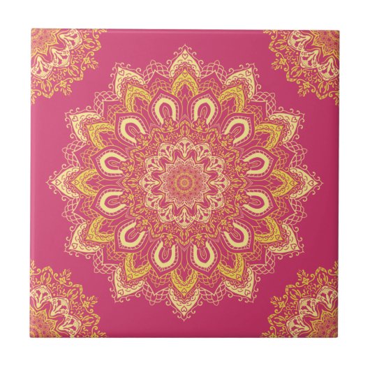 Boho Chic Roze Geel Modern Elegant Mandala Tegeltje (Voorkant)