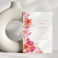 Boho Chic Roze Oranje Bloemige Waterverf Trouw