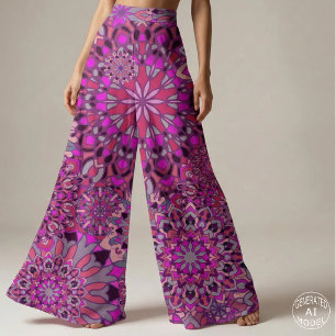Boho Chic Roze Paarse Bloemige Mandala Patroon Stof