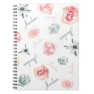 Boho Chic roze Waterverf floralen herhaald NamE Notitieboek