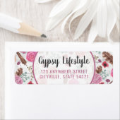 Boho Chic Rustic Feather Arrow Roze Retouradres Etiket (Insitu)