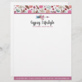 Boho Chic Rustic Feather Arrow Waterverf Bohemian Briefhoofd (Voorkant / Achterkant)