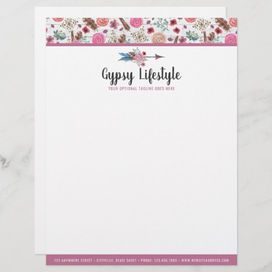 Boho Chic Rustic Feather Arrow Waterverf Bohemian Briefhoofd (Voorkant / Achterkant)