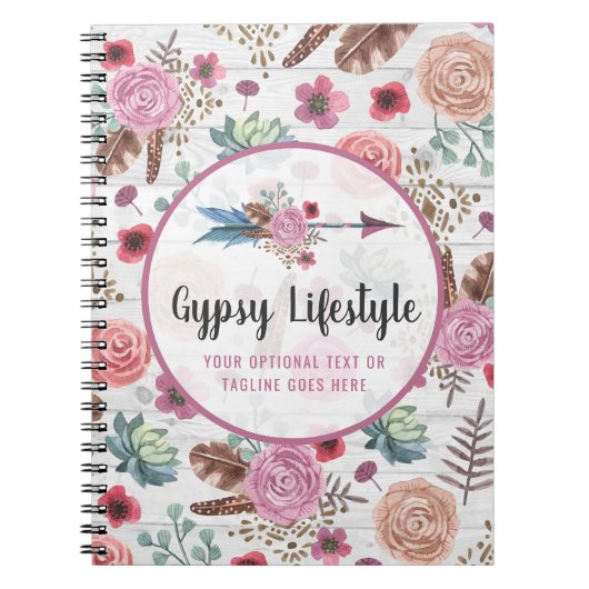 Boho Chic Rustic Feather Arrow Waterverf Bohemian Notitieboek (Voorkant)