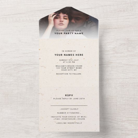 Boho Chic Rustic Modern | Aangepaste Trouwfoto All In One Uitnodiging (Binnen)