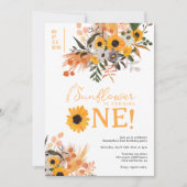 Boho chic rustige oranje zonnebloemen 1e verjaarda kaart (Voorkant)
