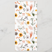 Boho chic rustige oranje zonnebloemen bruiloft menu (Achterkant)