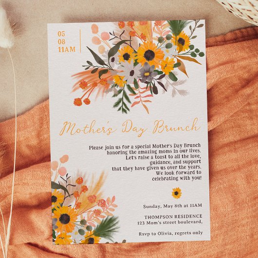 Boho chic rustige oranje zonnebloemen moederdag kaart