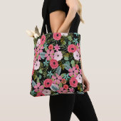 Boho chic sac fourre-tout floral rose noir (De près)