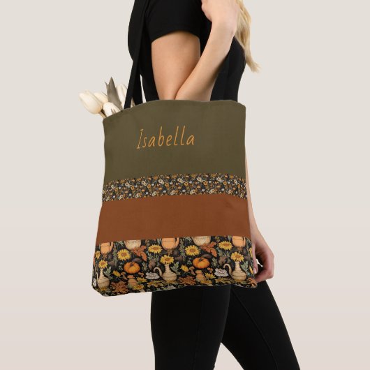 Boho-Chic Sac fourre-tout vert foncé et rouille (De près)