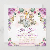 Boho Chic Safari Oerwoud Dieren Meisje Baby shower Kaart (Voorkant)