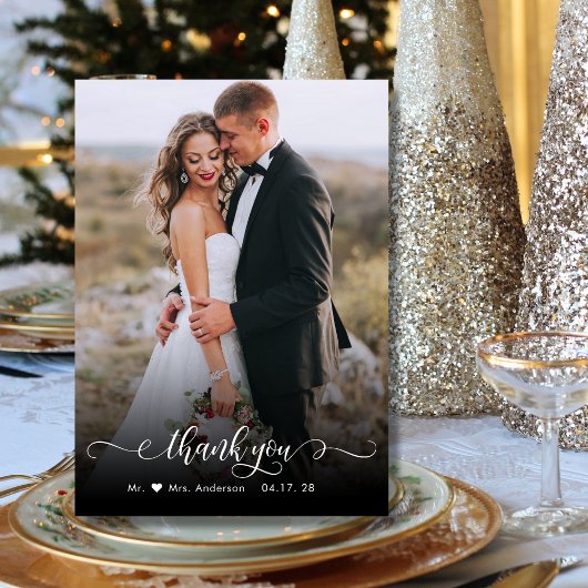 Boho Chic Script 2 Mariage photo Carte de remercie