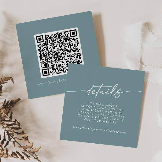 Boho Chic Seafoam Blauwgroen Bruiloft QR Code Deta Informatiekaartje