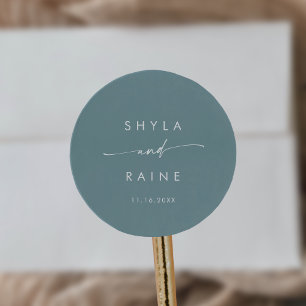 Boho Chic Seafoam Blauwgroen Namen Envelope Seals Ronde Sticker