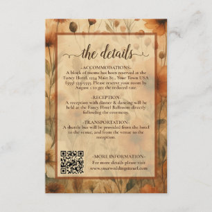 Boho Chic Sienna Bloemige Trouwdetails QR Code Informatiekaartje