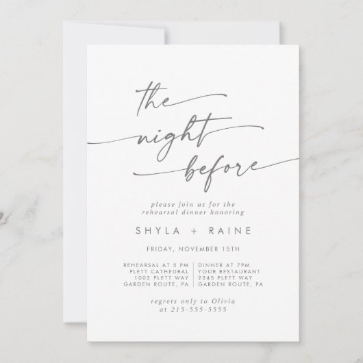 Boho Chic Silver Grey Dîner Invitations (Devant)
