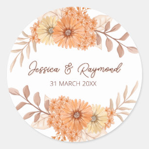 Boho Chic Sinaasappel Bloemen Huwelijk Ronde Sticker