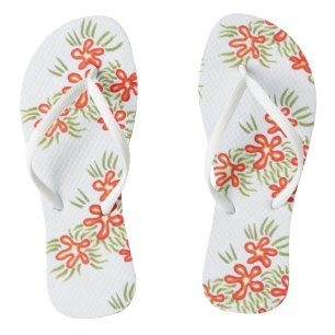 Boho Chic Sinaasappel Rood Bloemen Artsy Patroon Teenslippers