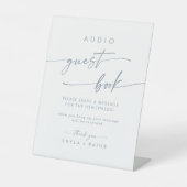 Boho Chic Slate Blue Audio Guestbook Wedding Reclamebord Met Voetstuk (Voorkant)
