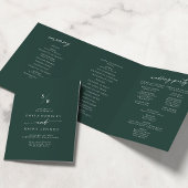 Boho chic smaragd groen monogram bruiloft drieluik programma