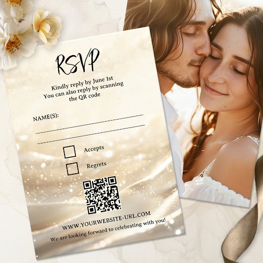 Boho Chic Sparkling Gold Wedding RSVP Kaart