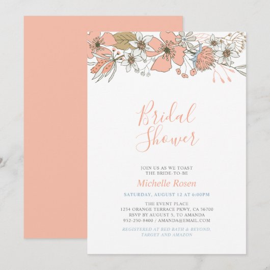 Boho Chic Spring Floral Bridal Wedding Shower Invi Kaart (Voorkant / Achterkant)
