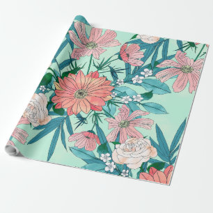 Boho chic spring garden bloemen illustratie cadeaupapier