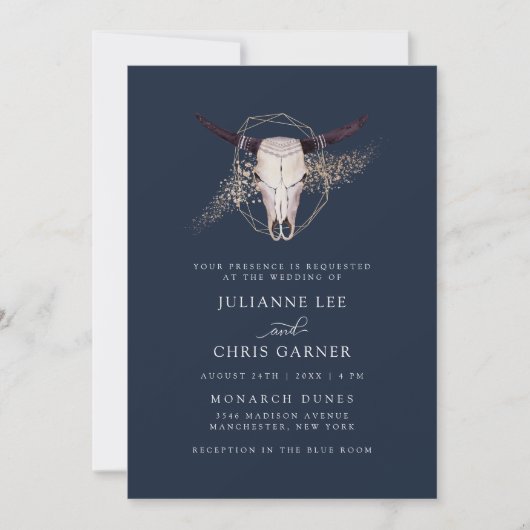 Boho Chic Steer schedel bruiloft uitnodiging (Voorkant)