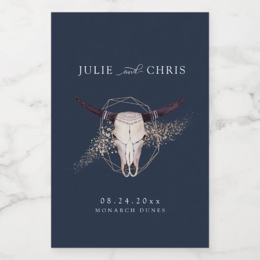 Boho Chic Steer schedel bruiloft Wijn Etiket (Enkel label)