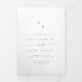 Boho Chic Stoffig Paarse Monogram Bruiloft Drieluik Programma (Cover)