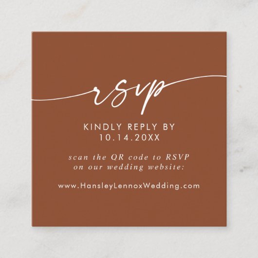 Boho Chic Terracotta Bruiloft QR Code RSVP Informatiekaartje (Voorkant)