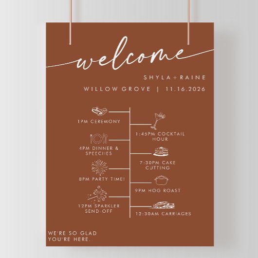 Boho Chic Terracotta DIY Wedding Welkom Tijdlijn Poster
