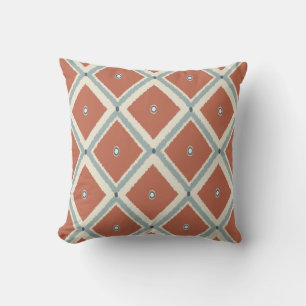 Boho Chic Terracotta en Indigo Geometrisch Ikat Pa Kussen