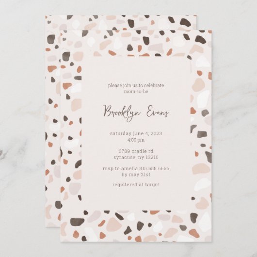 Boho Chic Terrazzo Baby shower Invitation (Devant / Derrière)