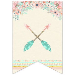 Boho Chic Tribale Pijlen Veer Perzik Roze Mint Vlaggetjes