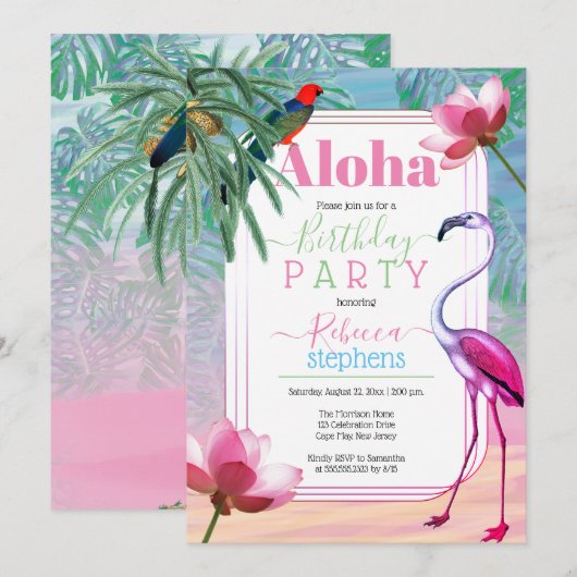 Boho Chic Tropical Beach Waterverf Birthday Party Kaart (Voorkant / Achterkant)