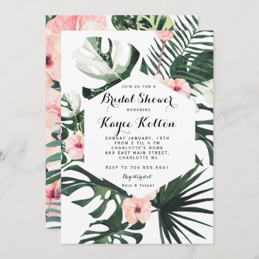 Boho Chic Tropical Bridal Shower INvitation (Devant / Derrière)