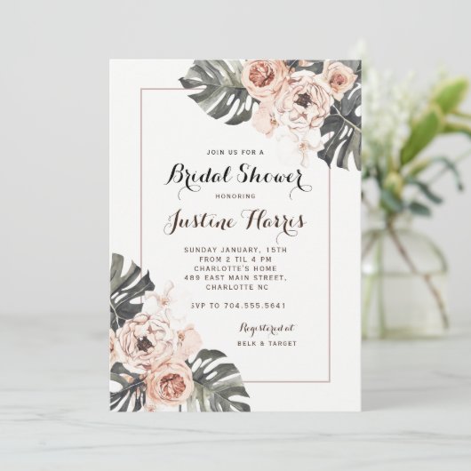 Boho Chic Tropische Bruids Douche uitnodiging (Staand voorkant)