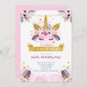 Boho Chic Unicorn Face Birthday Uitnodiging (Voorkant / Achterkant)