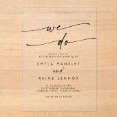 Boho Chic Uniek Clear Acryl We Do Wedding Acryl Uitnodigingen (Voorkant)