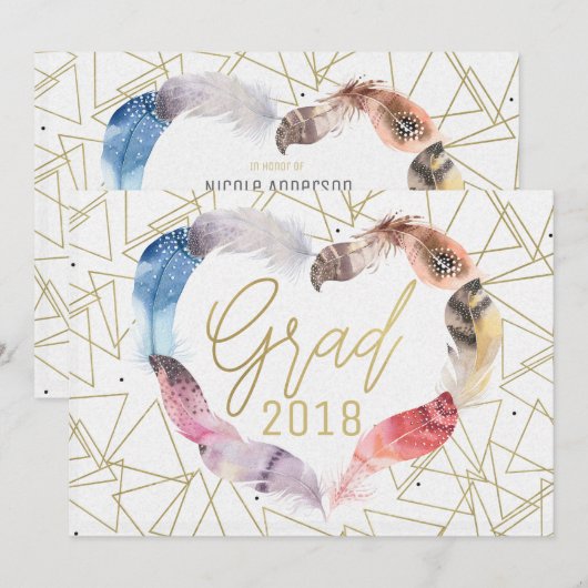 Boho Chic Veer Hart AFSTUDEER UITNODIGINGEN (Voorkant / Achterkant)