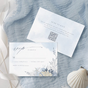 Boho Chic Watercolor Koraal Strand Bruiloft QR Cod RSVP Kaartje