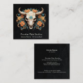 Boho Chic Waterverf Art Deco Floral Koe Schedel Vierkante Visitekaartje (Voorkant / Achterkant)