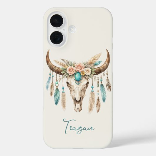 Boho Chic Waterverf Bloem Koeien Schedel Case-Mate iPhone Case (Achterkant)