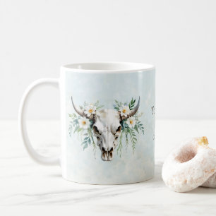 Boho Chic Waterverf Floral Koe Schedel Koffiemok