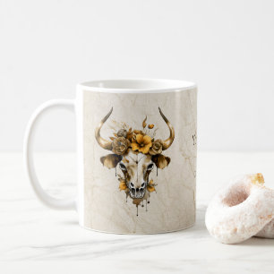 Boho Chic Waterverf Floral Koe Schedel Koffiemok