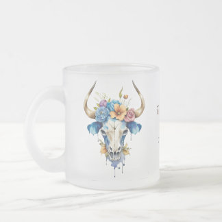 Boho Chic Waterverf Floral Koe Schedel Matglas Koffiemok